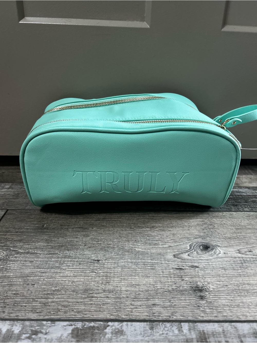 TRULY Mint Teal Double-Zip Cosmetic Case embossed travel vanity make up